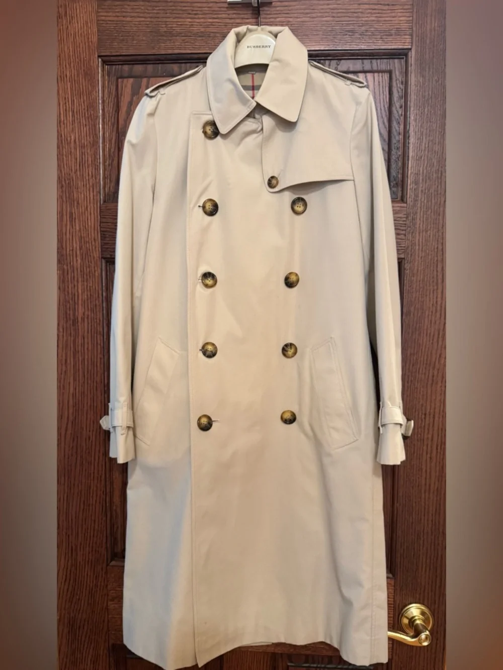 Vintage Burberry Beige Double-Breasted Kensington Trench Coat US Size 8 Slim - Picture 1 of 16
